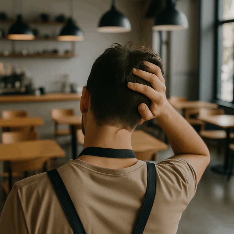 Barista en café moderno y espacioso