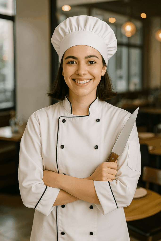 Chef frente a restaurant moderno