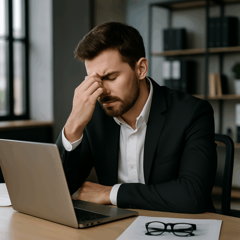 Hombre en oficina con stress