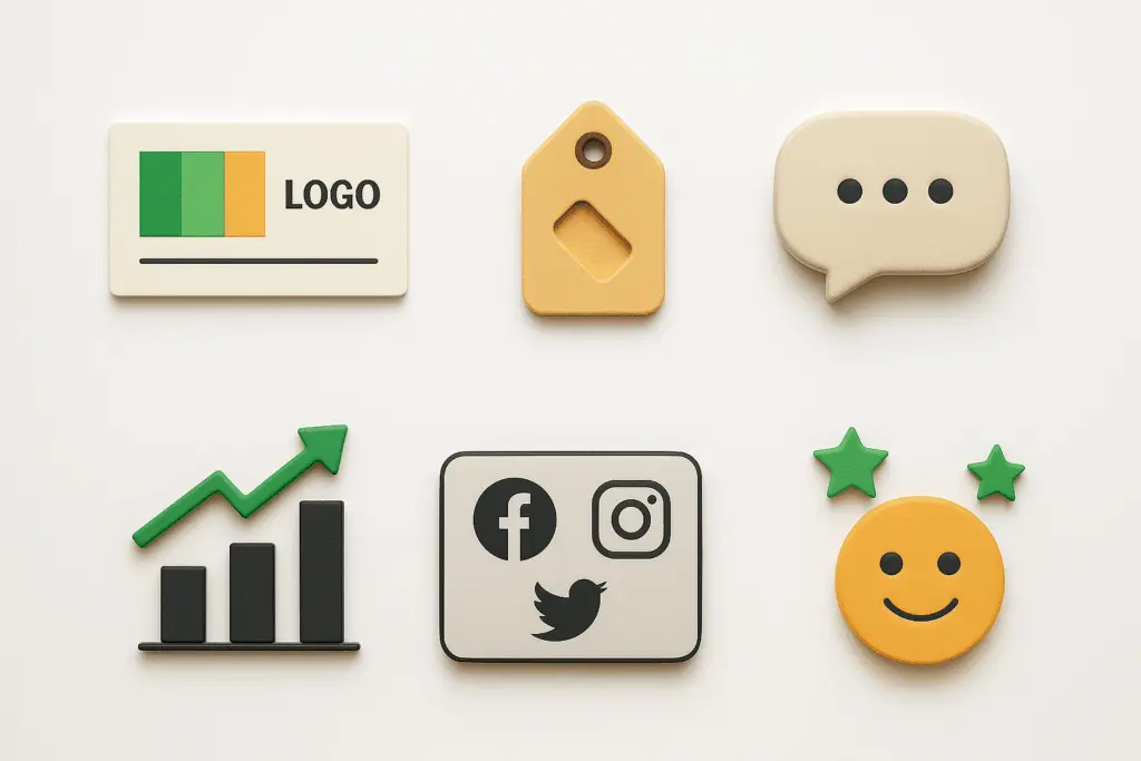 Iconos de auditoría de marca en Fondo Blanco