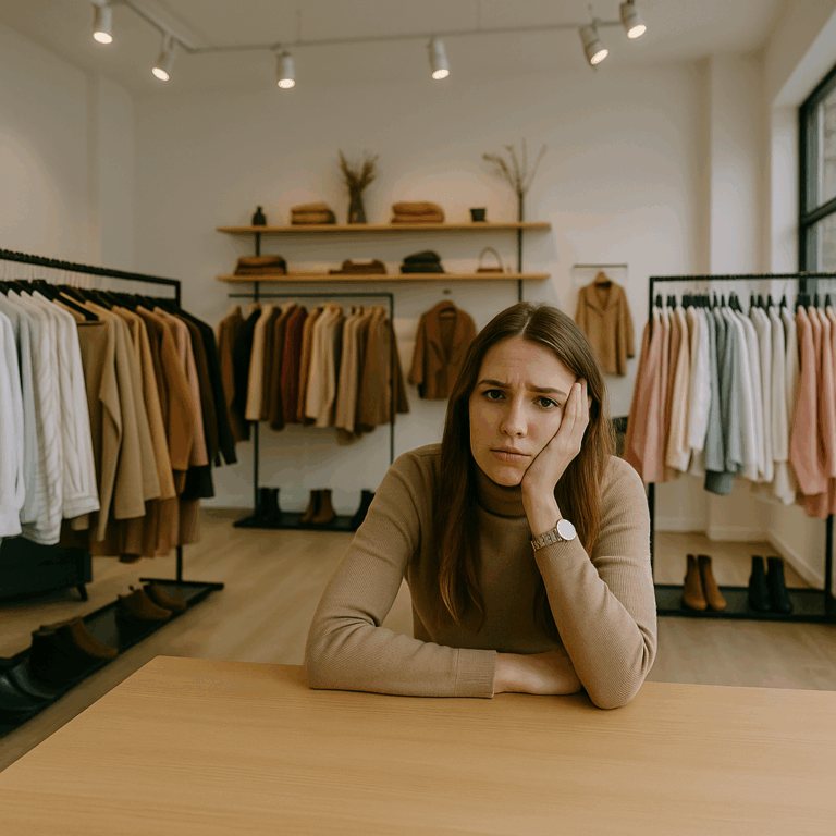 Mujer en boutique durante el día aburrido