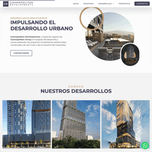 Proyecto sitio web Cosmopolitan Developments hecho por guango.co